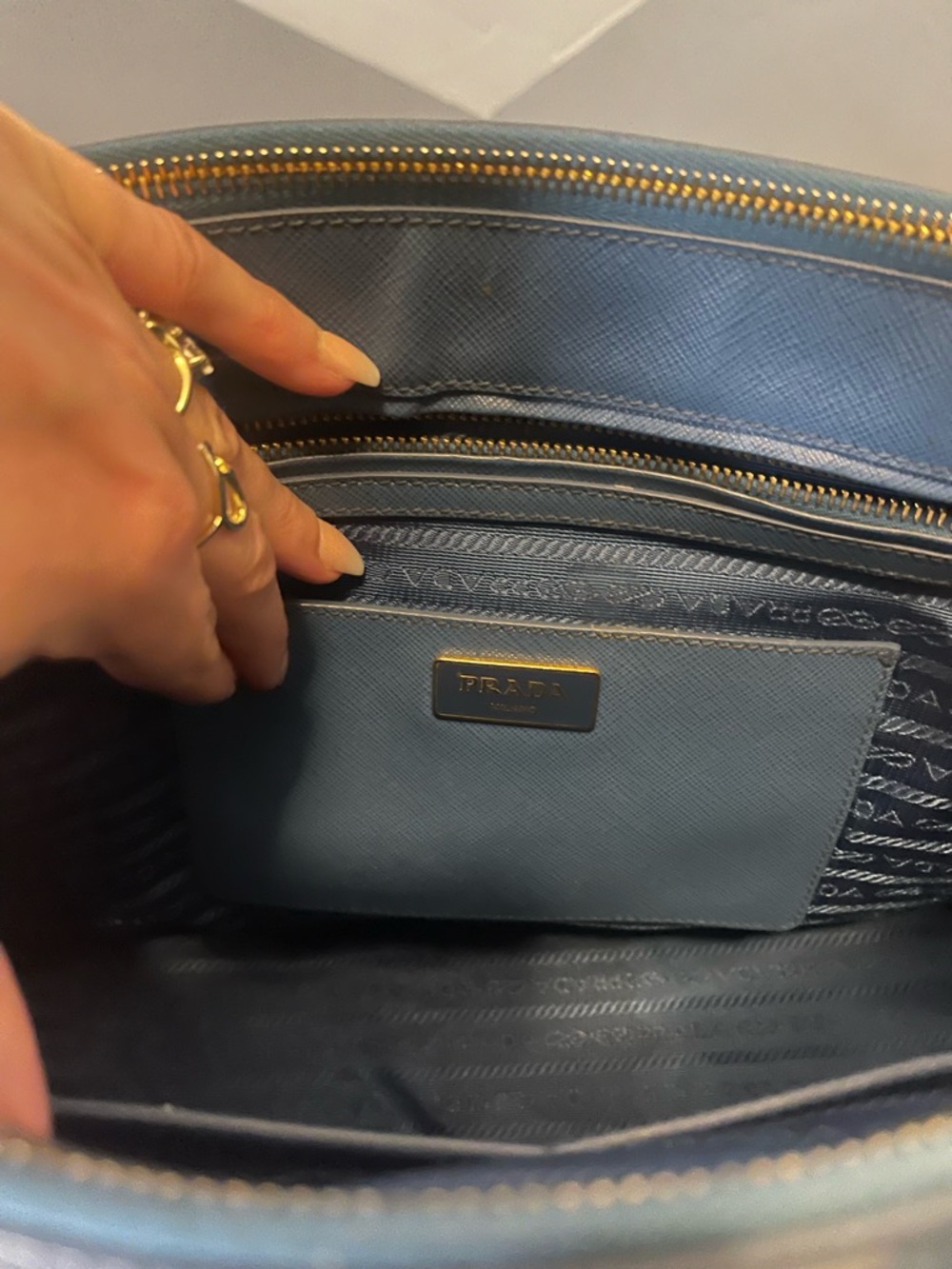 Prada Slate Blue Saffiano Leather Satchel with Gold Hardware - Picture 7 of 12